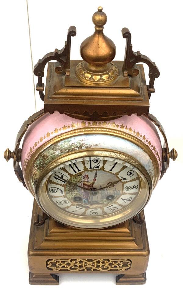 Pink Sevres Ormolu Mantle Clock
