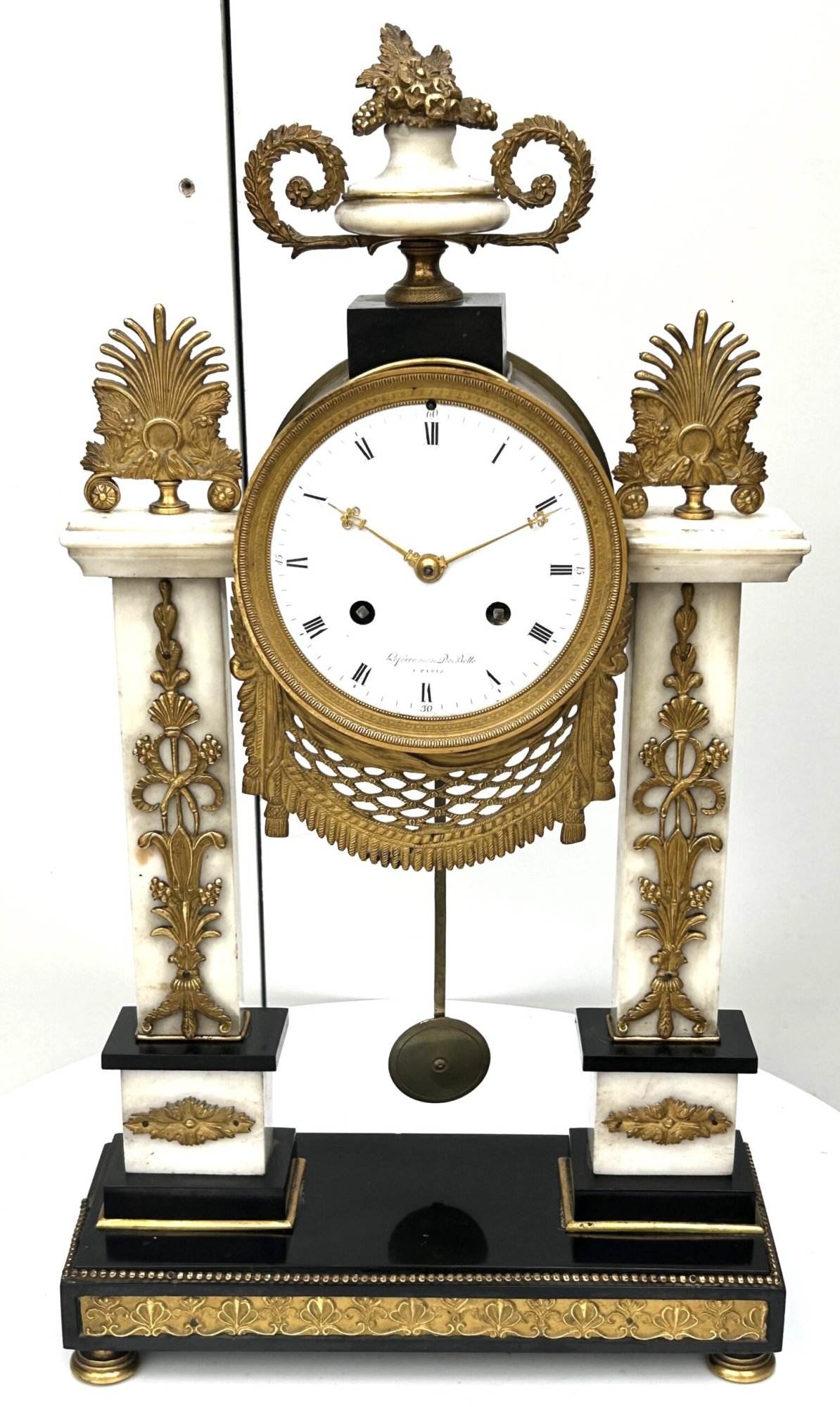 French Empire Marble Portico Clock