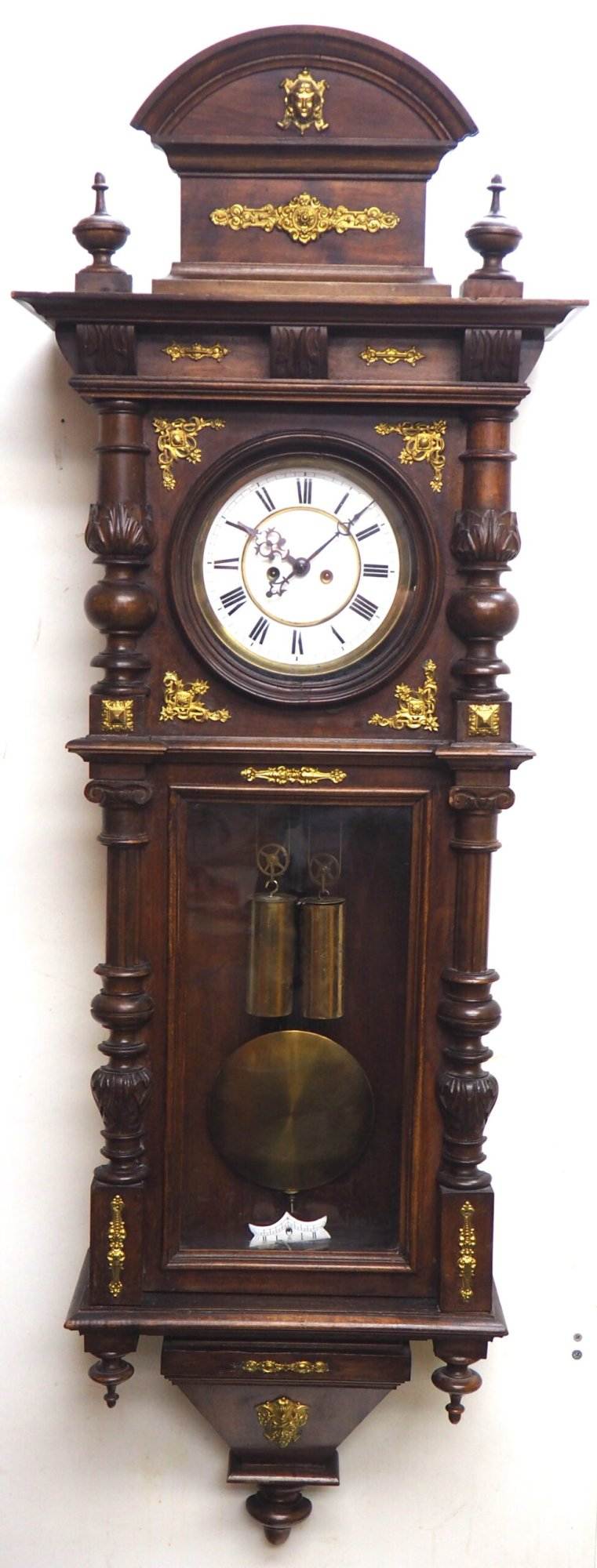Gustav Becker Walnut 8-Day Twin Weight Striking Vienna Regulator Wall Clock
