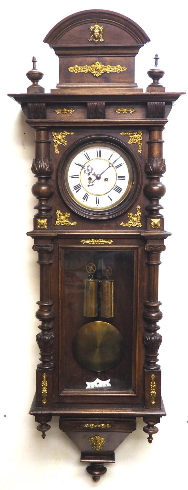 Gustav Becker Walnut 8-Day Twin Weight Striking Vienna Regulator Wall Clock