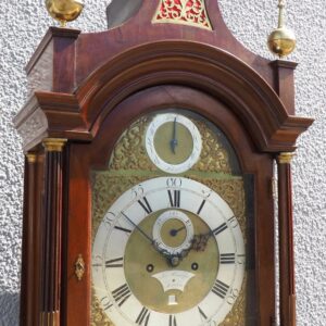 19THC Pagoda Top Longcase Clock in Solid Mahogany Case Arched Silver & Brass Dial Signed Joseph Herring London