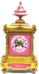 8-Day Striking Pink Sevres Ormolu Mantle Clock C1860