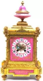 8-Day Striking Pink Sevres Ormolu Mantle Clock C1860