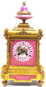 Pink Sevres Ormolu Mantel Clock