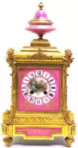 Pink Sevres Ormolu Mantel Clock