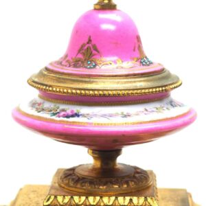 8-Day Striking Pink Sevres Ormolu Mantle Clock C1860