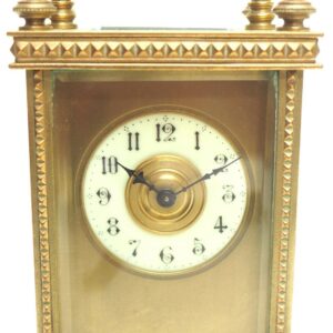 Antique French 8-Day Carriage Clock Unusual Masked Dial Case with Enamel Dial