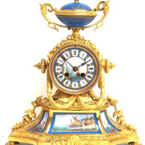 Rare French Ormolu Blue Sevres Mantel Clock Shipping Design Striking 8-Day Mantle Clock