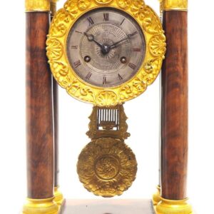 Fine Antique Flame Mahogany Mantel Clock French Striking Portico Mantle Clock