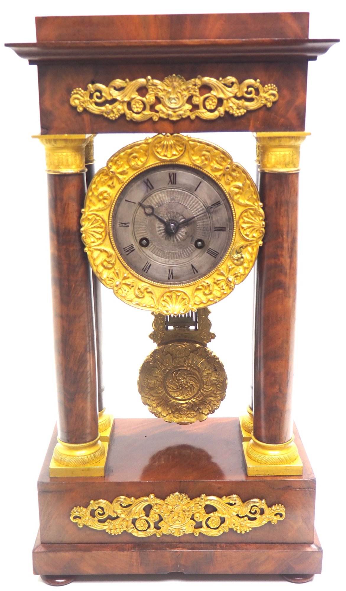 Fine Antique Flame Mahogany Mantel Clock French Striking Portico Mantle Clock - Image 8