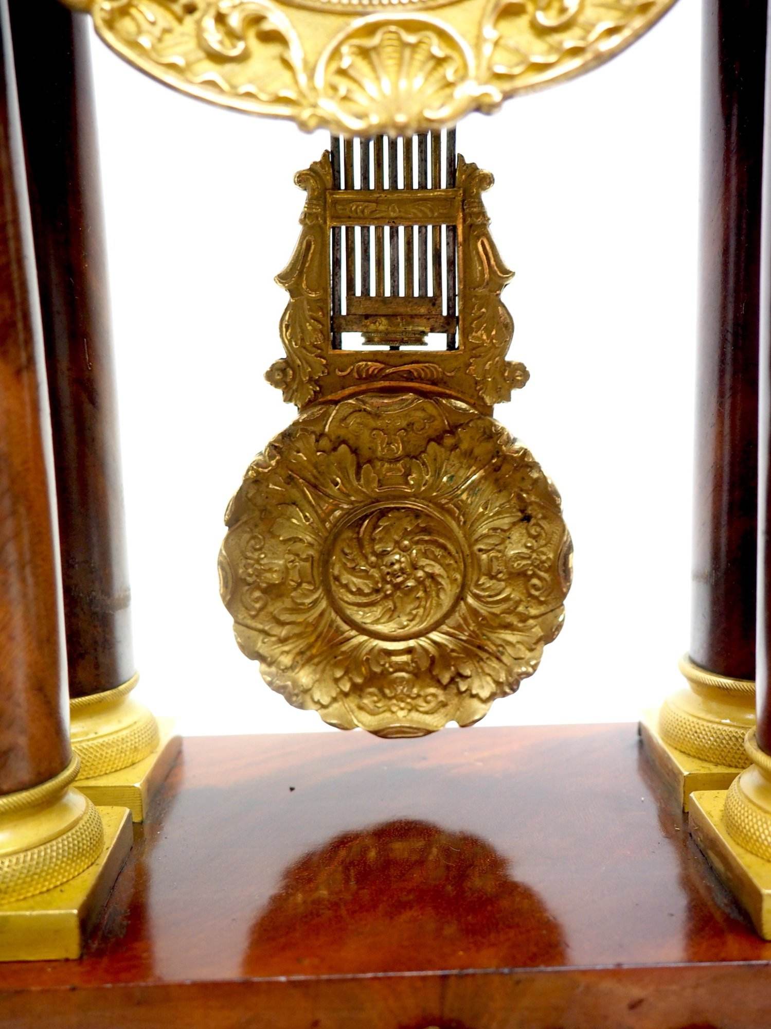 Fine Antique Flame Mahogany Mantel Clock French Striking Portico Mantle Clock - Image 7