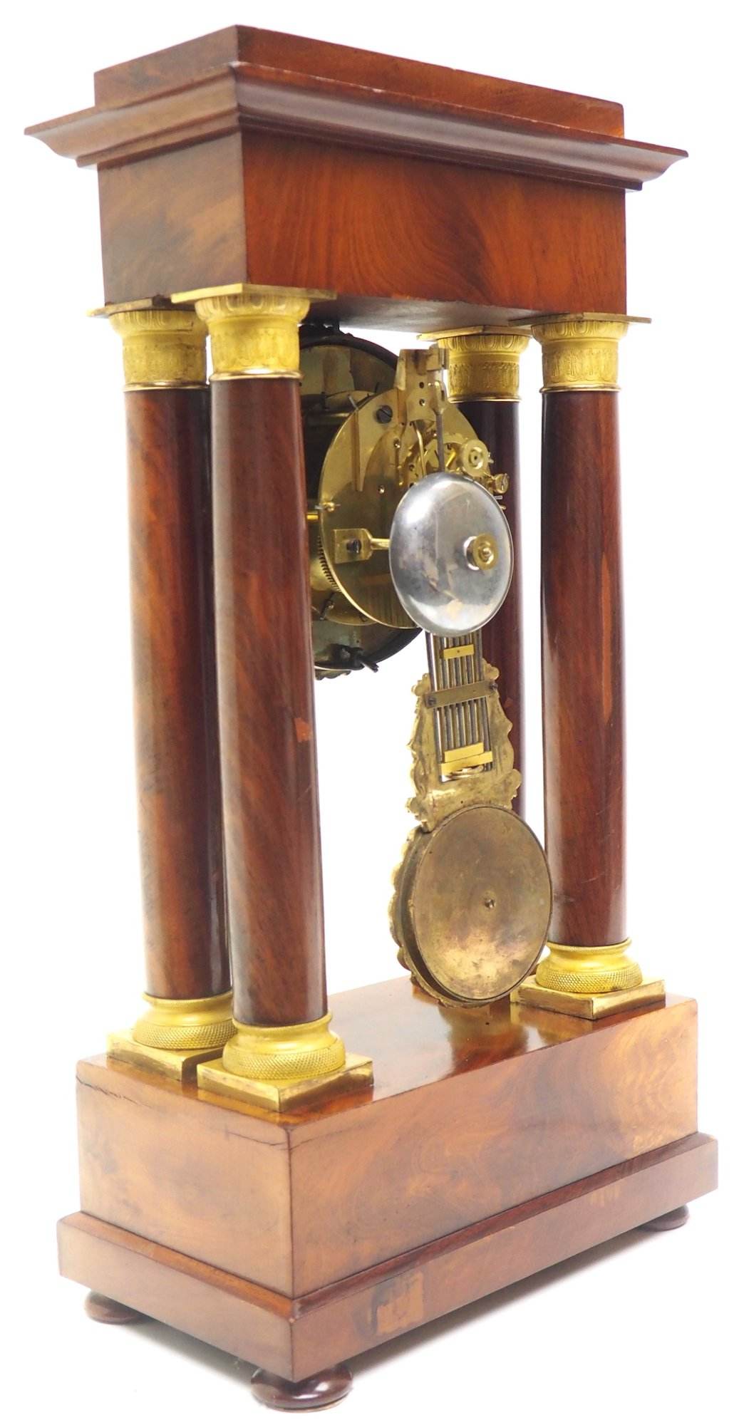 Fine Antique Flame Mahogany Mantel Clock French Striking Portico Mantle Clock - Image 3
