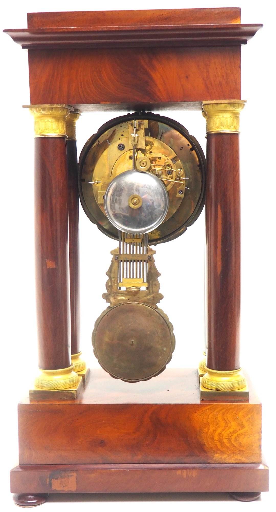Fine Antique Flame Mahogany Mantel Clock French Striking Portico Mantle Clock - Image 2