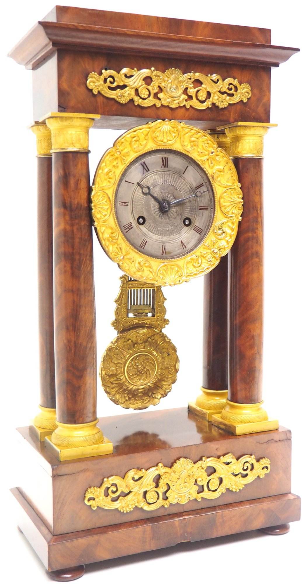 Fine Antique Flame Mahogany Mantel Clock French Striking Portico Mantle Clock - Image 9