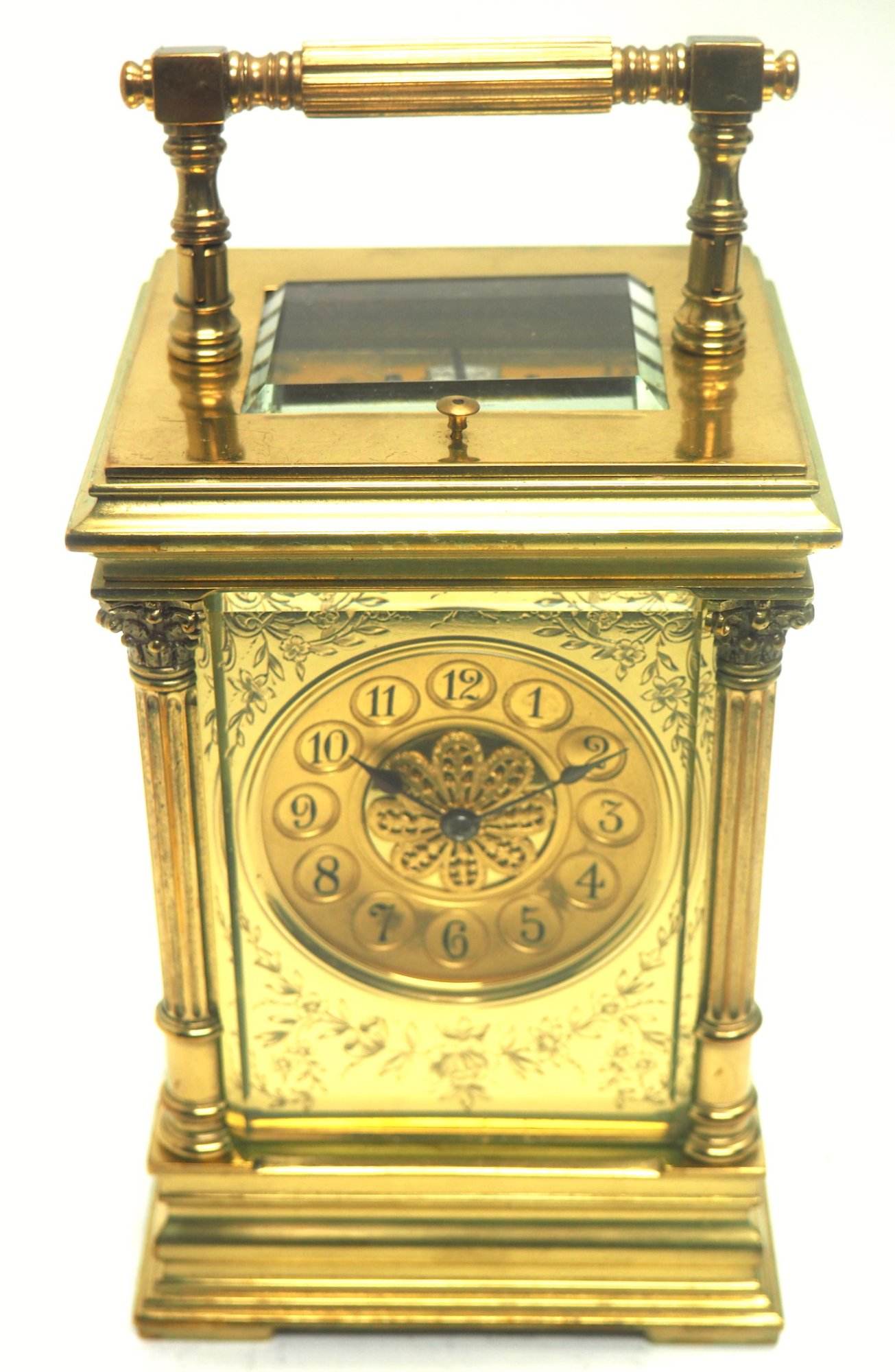 Marvellous French 8-Day Repeat Carriage Clock – Wow! Large Model Etched Decoration – Original Leather Case - Image 8