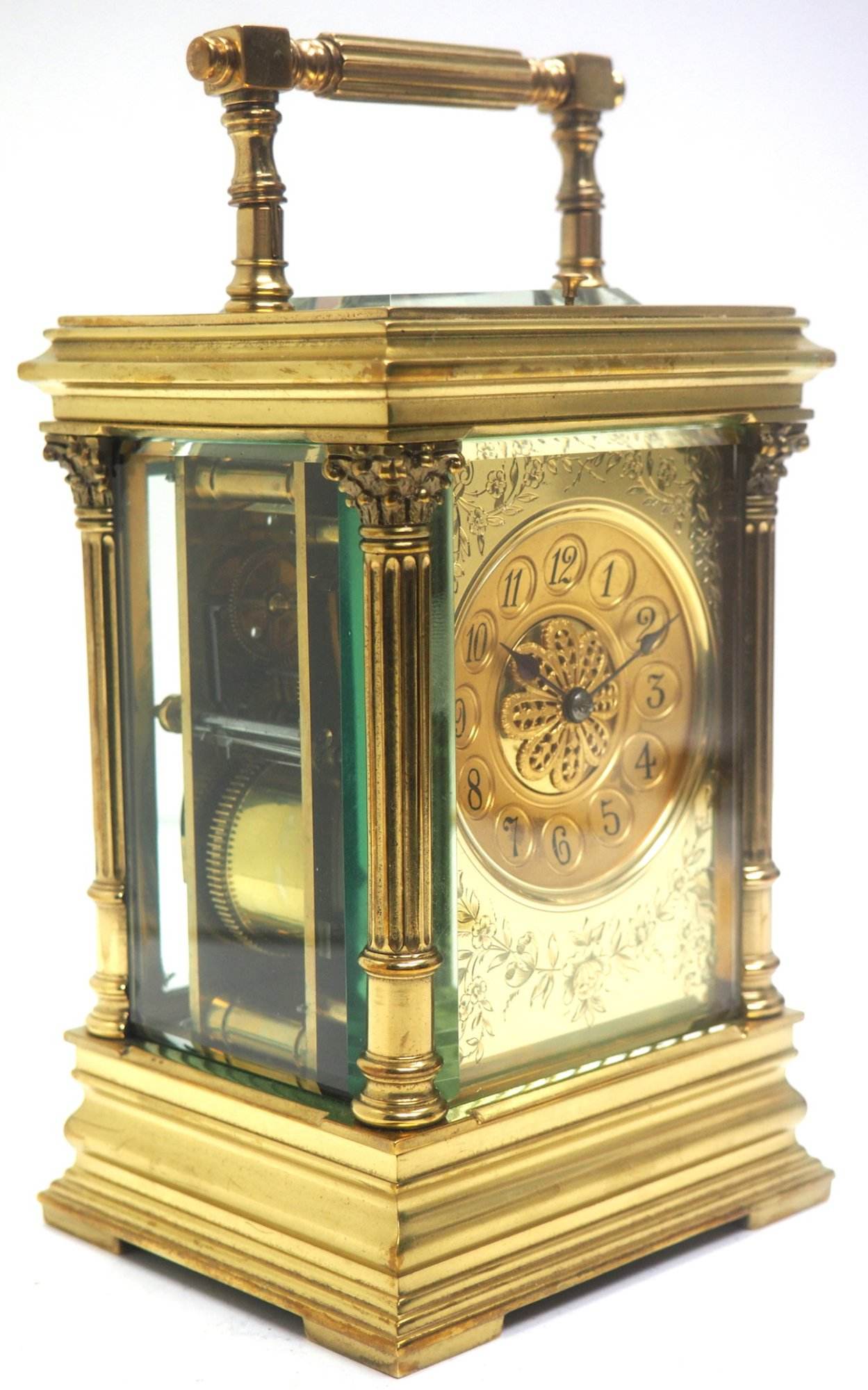 Marvellous French 8-Day Repeat Carriage Clock – Wow! Large Model Etched Decoration – Original Leather Case - Image 3