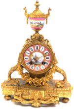8-Day Striking Pink Sevres Gilt Mantle Clock C1880