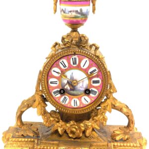 8-Day Striking Pink Sevres Gilt Mantle Clock C1880