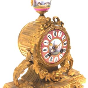 8-Day Striking Pink Sevres Gilt Mantle Clock C1880