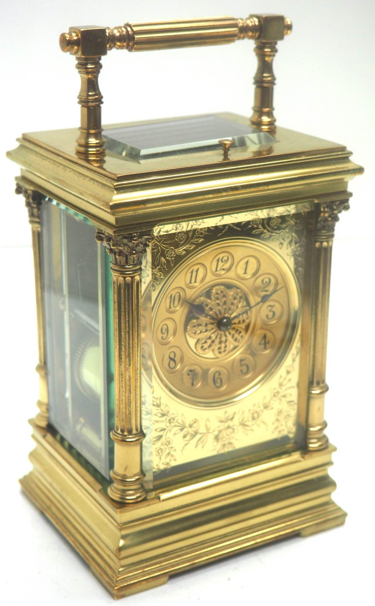 Marvellous French 8-Day Repeat Carriage Clock – Wow! Large Model Etched Decoration – Original Leather Case - Image 7