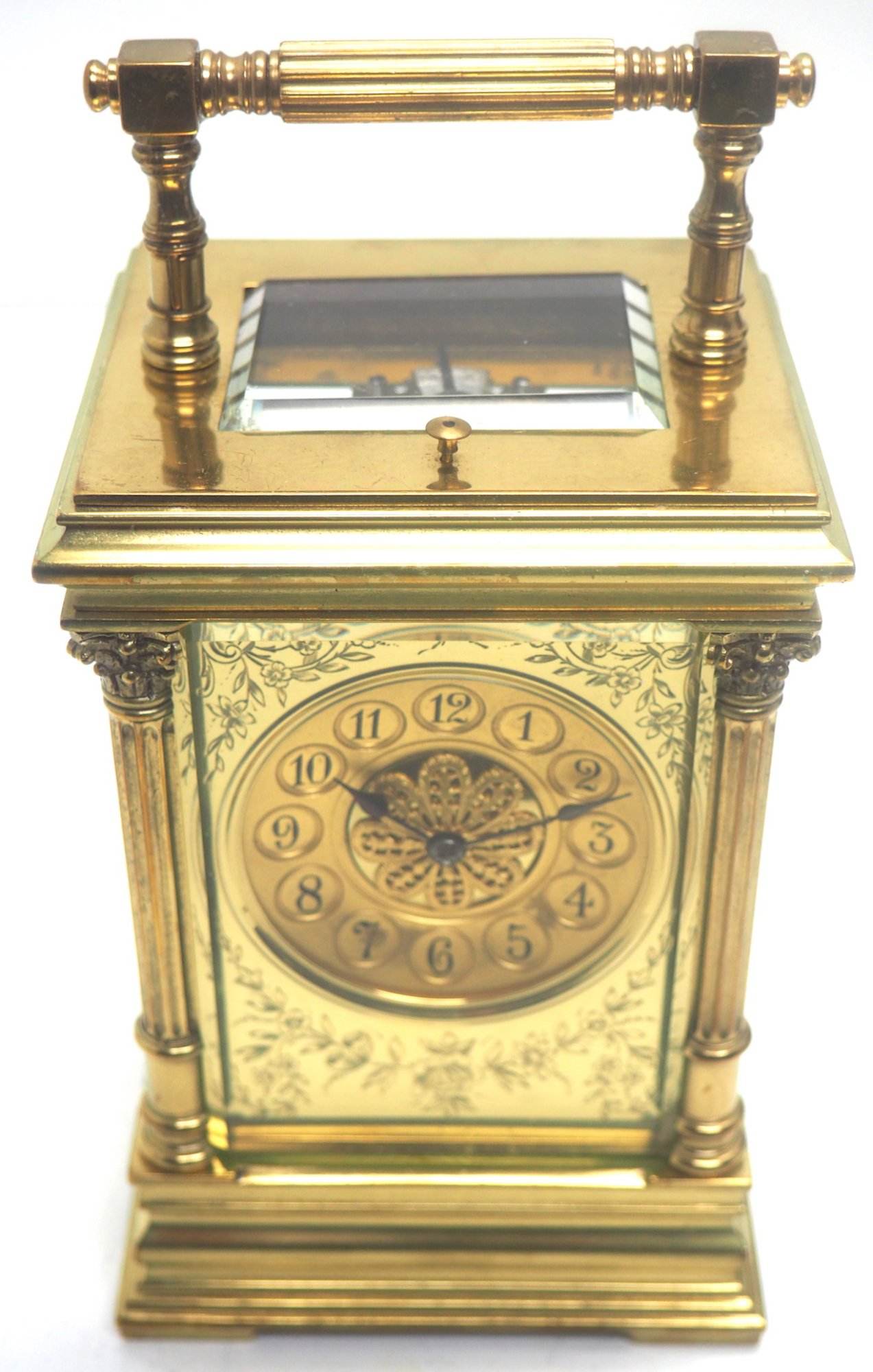Marvellous French 8-Day Repeat Carriage Clock – Wow! Large Model Etched Decoration – Original Leather Case - Image 6