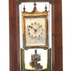 German Gustav Becker for BHA 400-Day Clock With disc pendulum silver & brass dial in Oak Case