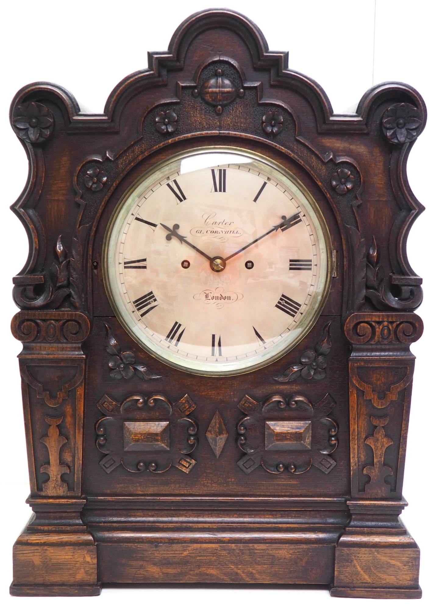 Antique English Twin Fusee Bracket Clock by Carter Cornhill London 8 Day Fusee Striking Mantel Clock