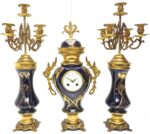 Incredible Electric Blue Art Nouveau Bulbous Tulip 5 Branch Candelabra Mantel Clock Set