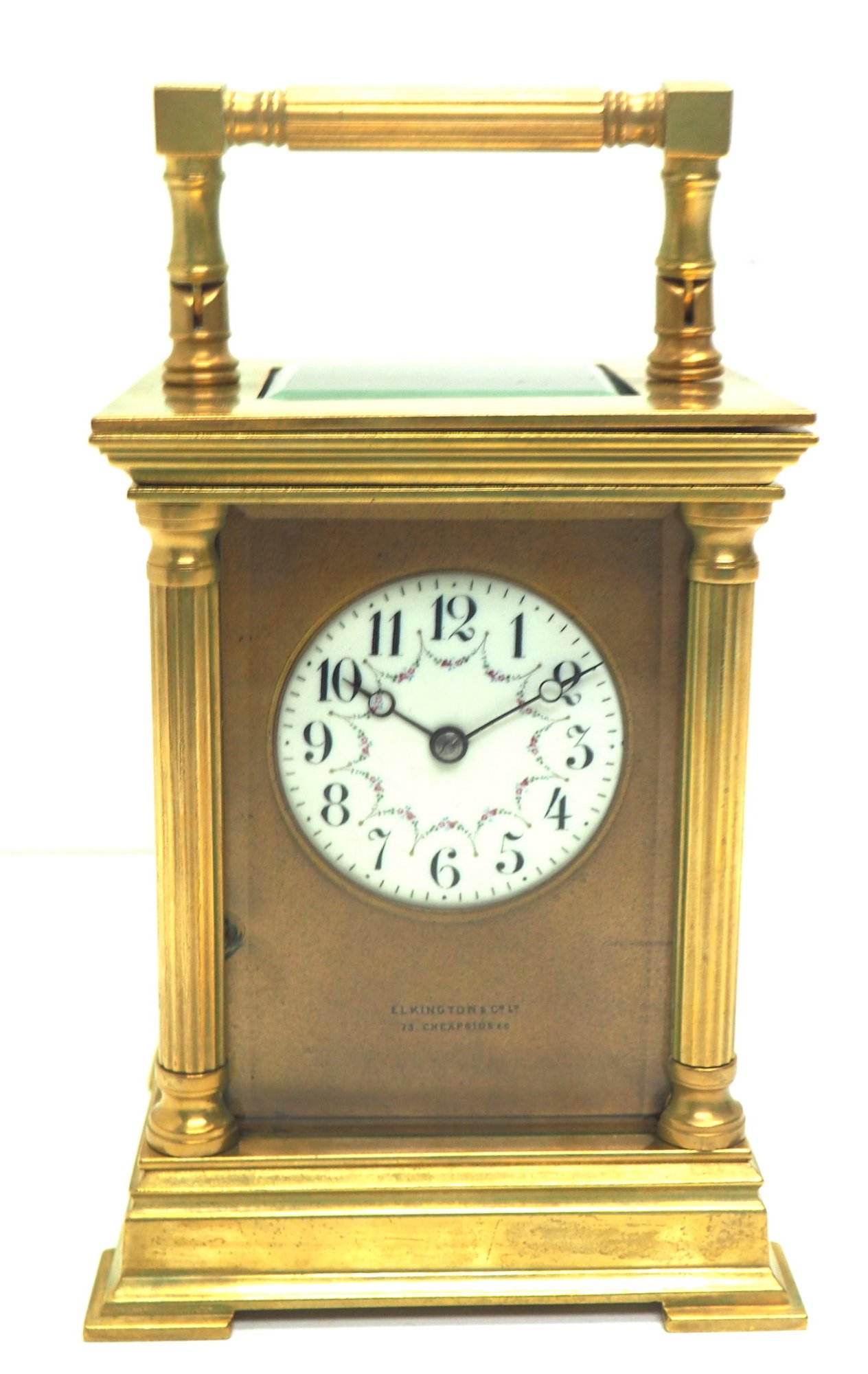 Antique Striking French 8-Day Carriage Clock Unusual Masked Dial Case with Enamel Dial - Image 9