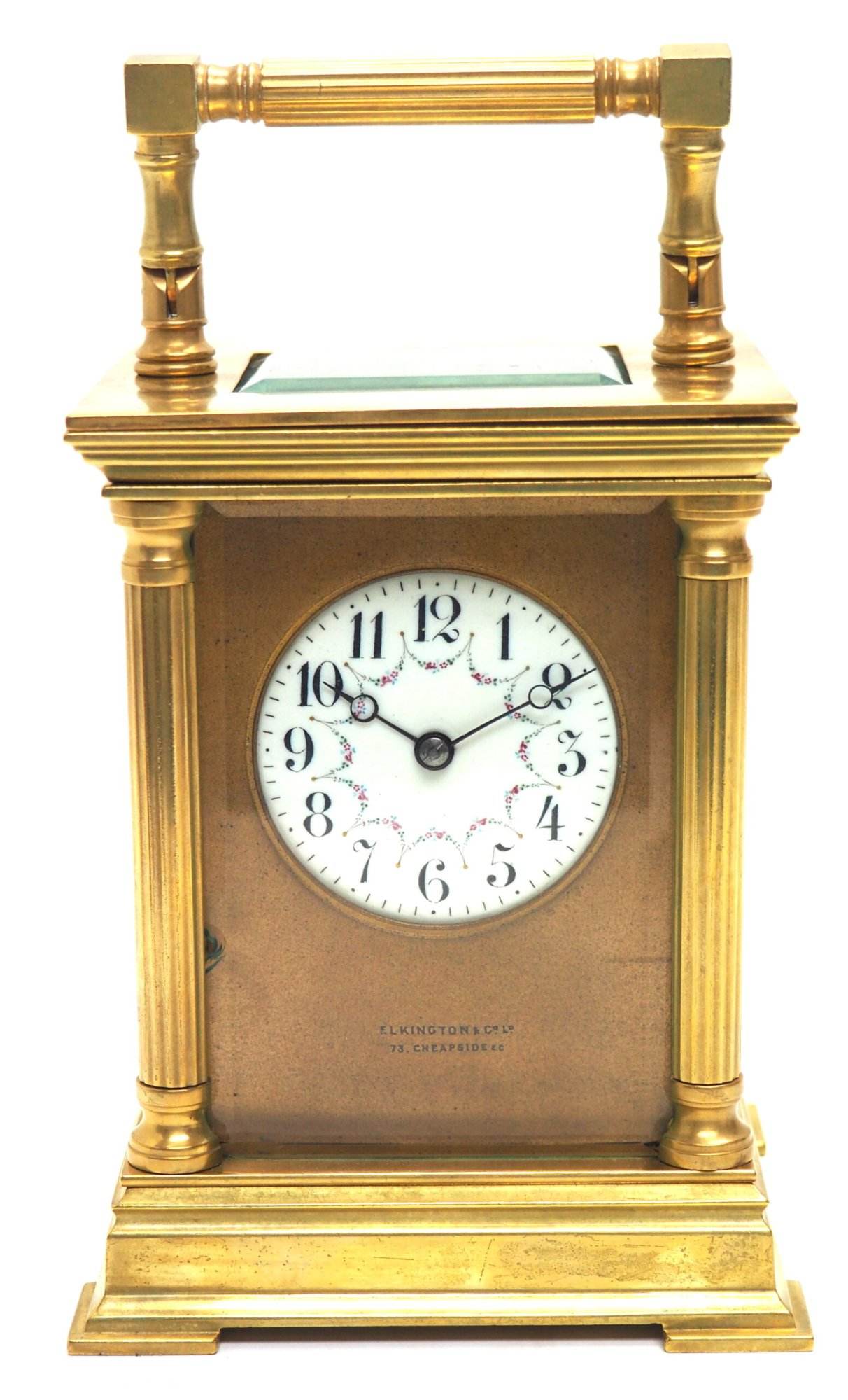 Antique Striking French 8-Day Carriage Clock Unusual Masked Dial Case with Enamel Dial