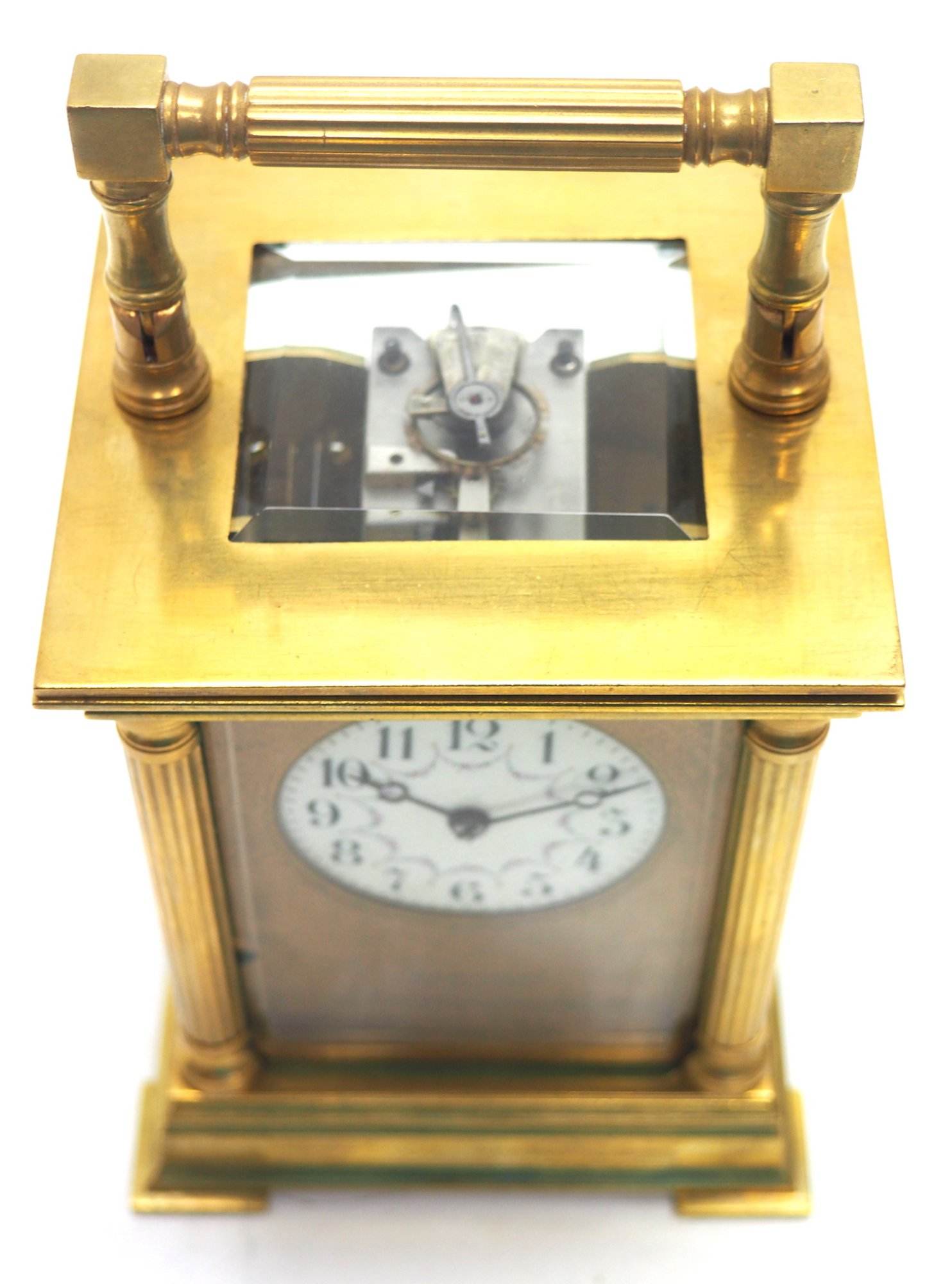 Antique Striking French 8-Day Carriage Clock Unusual Masked Dial Case with Enamel Dial - Image 6