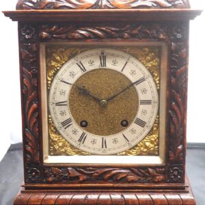Lenzkirch Carved Bracket Clock – Oak Cased Striking 8-Day Mantle Clock