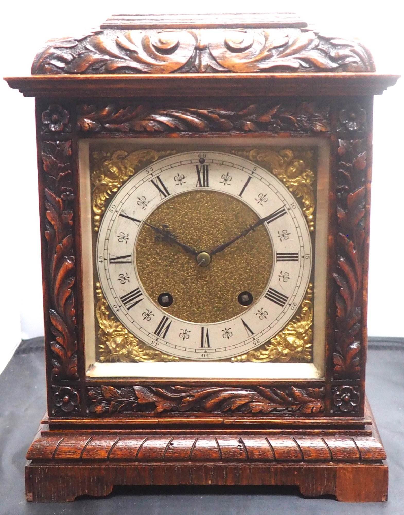 Lenzkirch Carved Bracket Clock – Oak Cased Striking 8-Day Mantle Clock