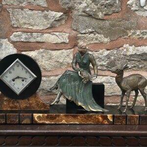 Rare Art Deco Figural slate & marble Mantle clock – 8 Day striking