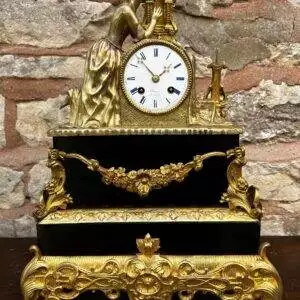 French Empire Bronze Ormolu & Slate mantle Clock – 8 day