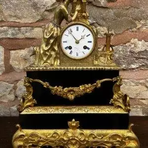 French Empire Bronze Ormolu & Slate mantle Clock – 8 day