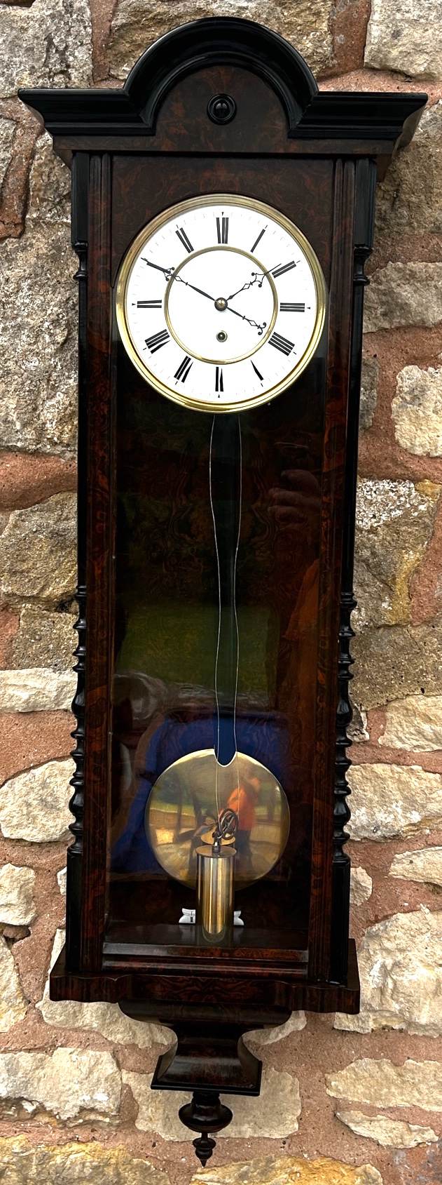 Antique Calamander Wood Single weight Vienna Regulator Wall Clock