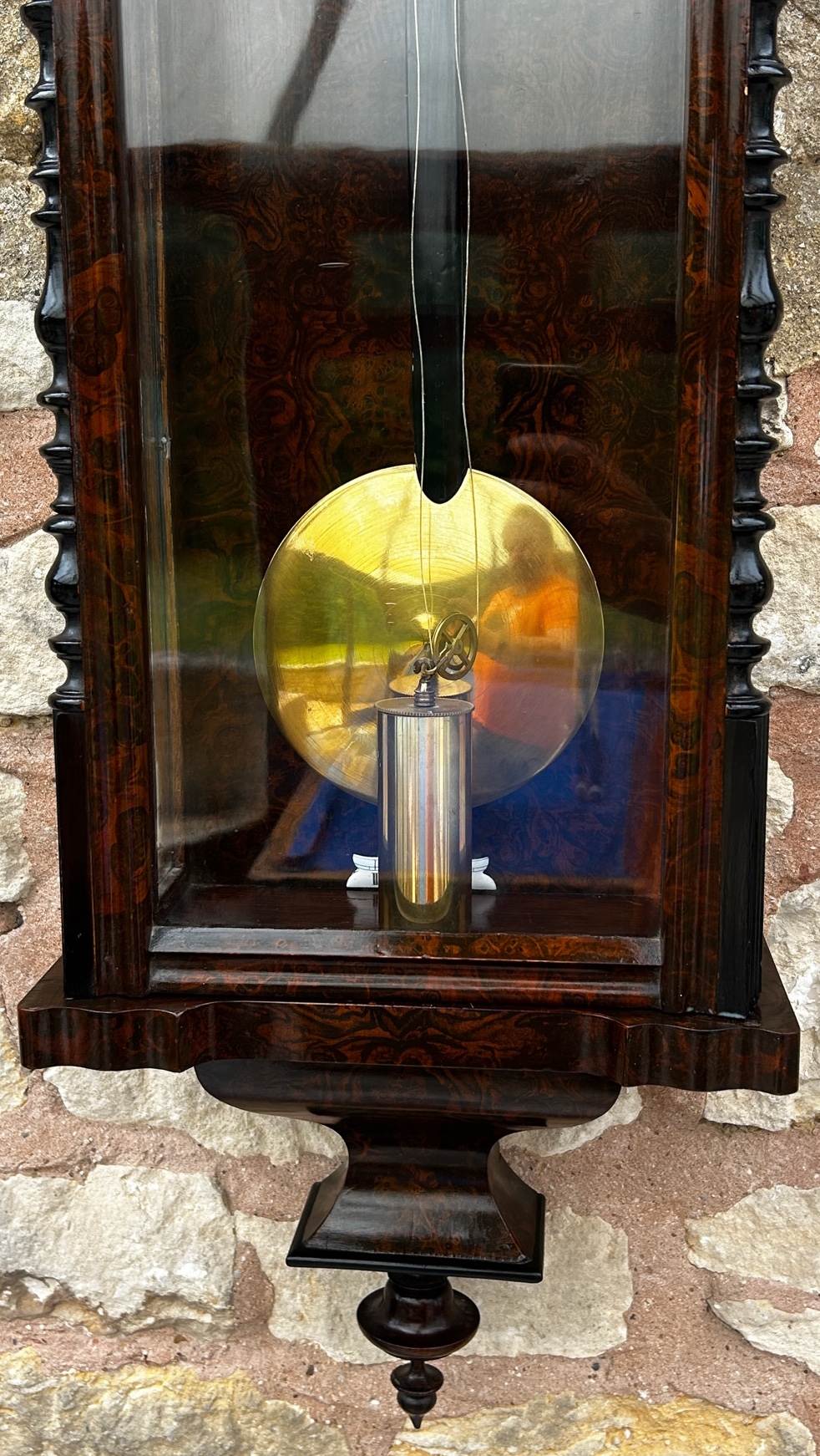 Antique Calamander Wood Single weight Vienna Regulator Wall Clock