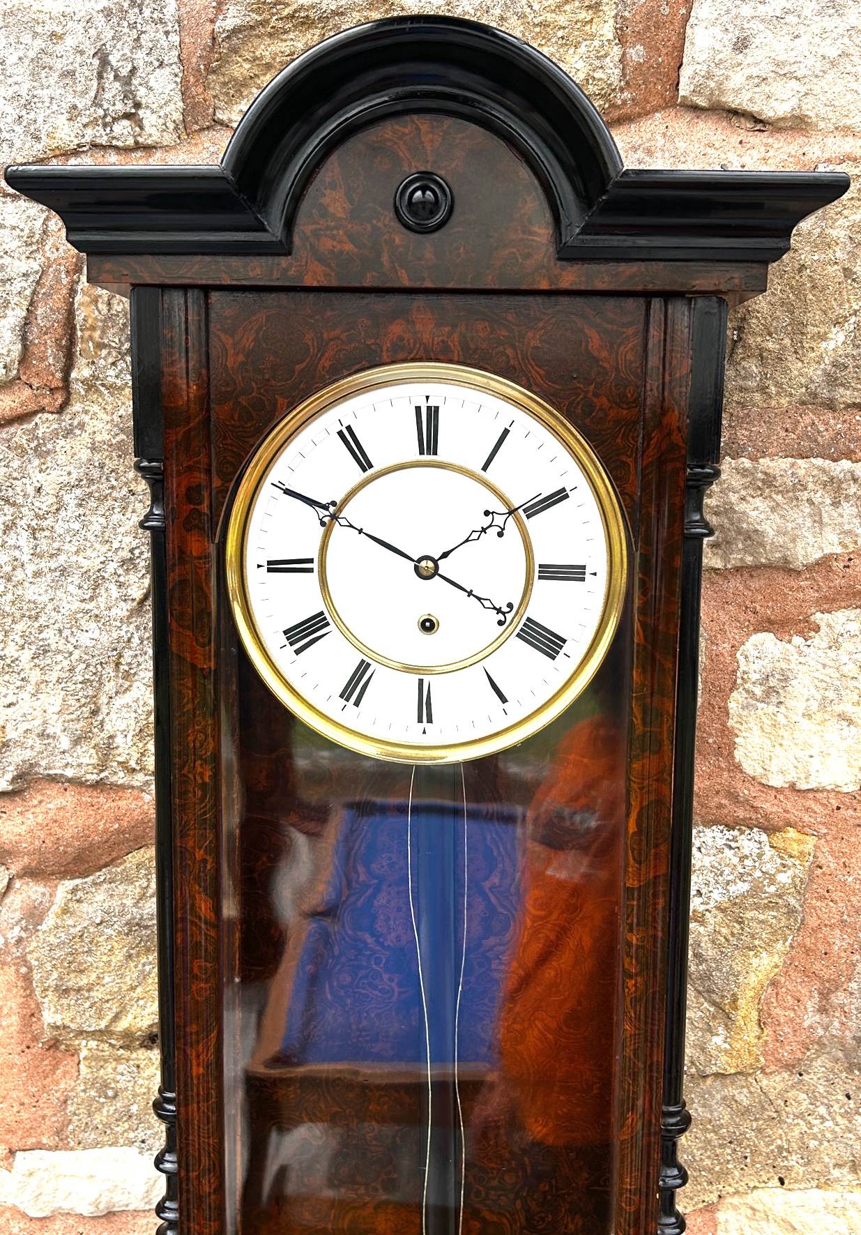 Antique Calamander Wood Single weight Vienna Regulator Wall Clock