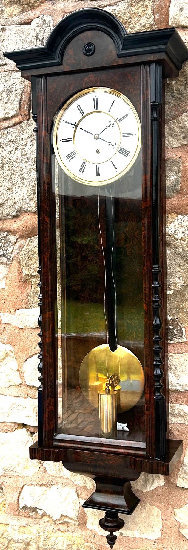 Antique Calamander Wood Single weight Vienna Regulator Wall Clock