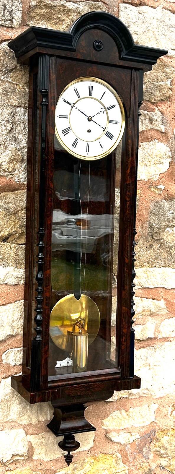 Antique Calamander Wood Single weight Vienna Regulator Wall Clock