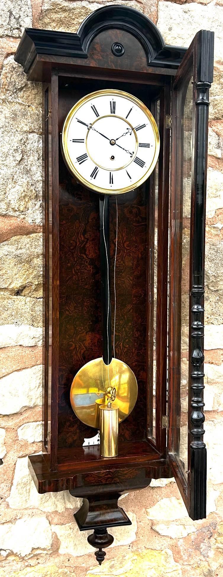 Antique Calamander Wood Single weight Vienna Regulator Wall Clock