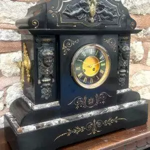 Antique English Slate & Marble 8-Day Mantel Clock