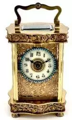 Rare Foliate Antique French 8-Day Carriage Clock