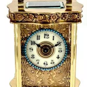 Rare Foliate Antique French 8-Day Carriage Clock