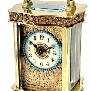 Rare Foliate Antique French 8-Day Carriage Clock