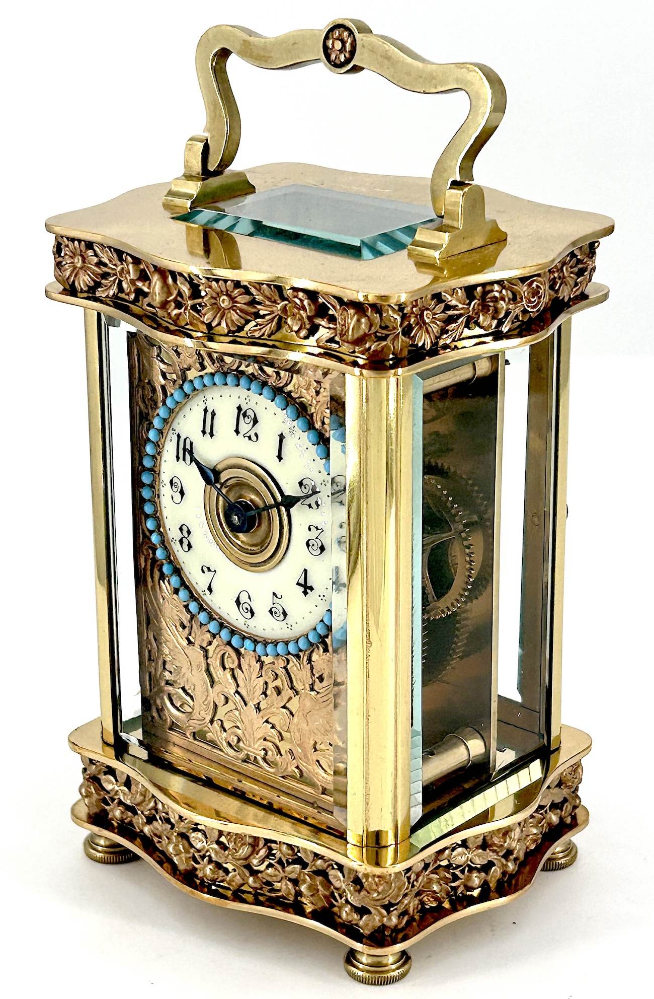 Rare Foliate Antique French 8-Day Carriage Clock