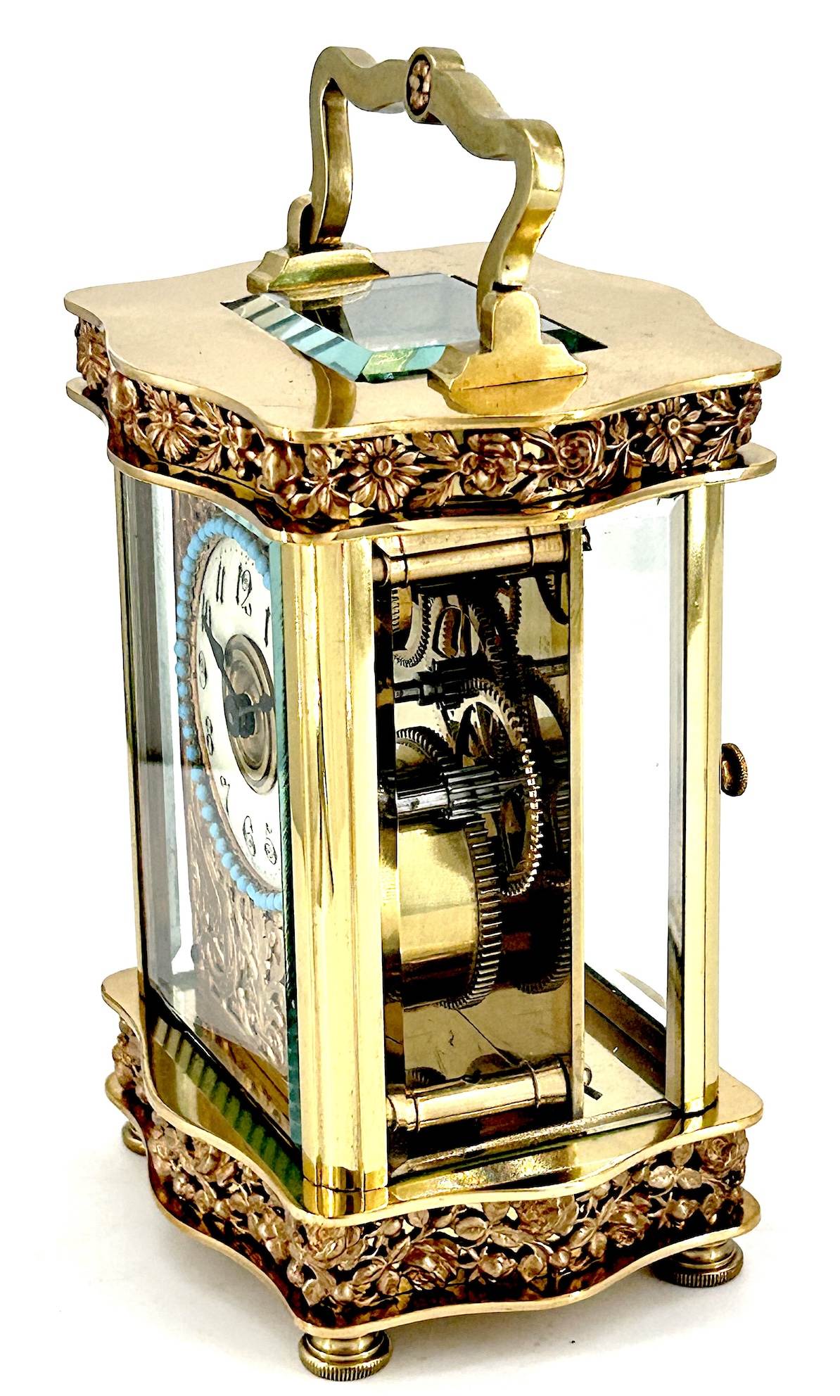 Rare Foliate Antique French 8-Day Carriage Clock