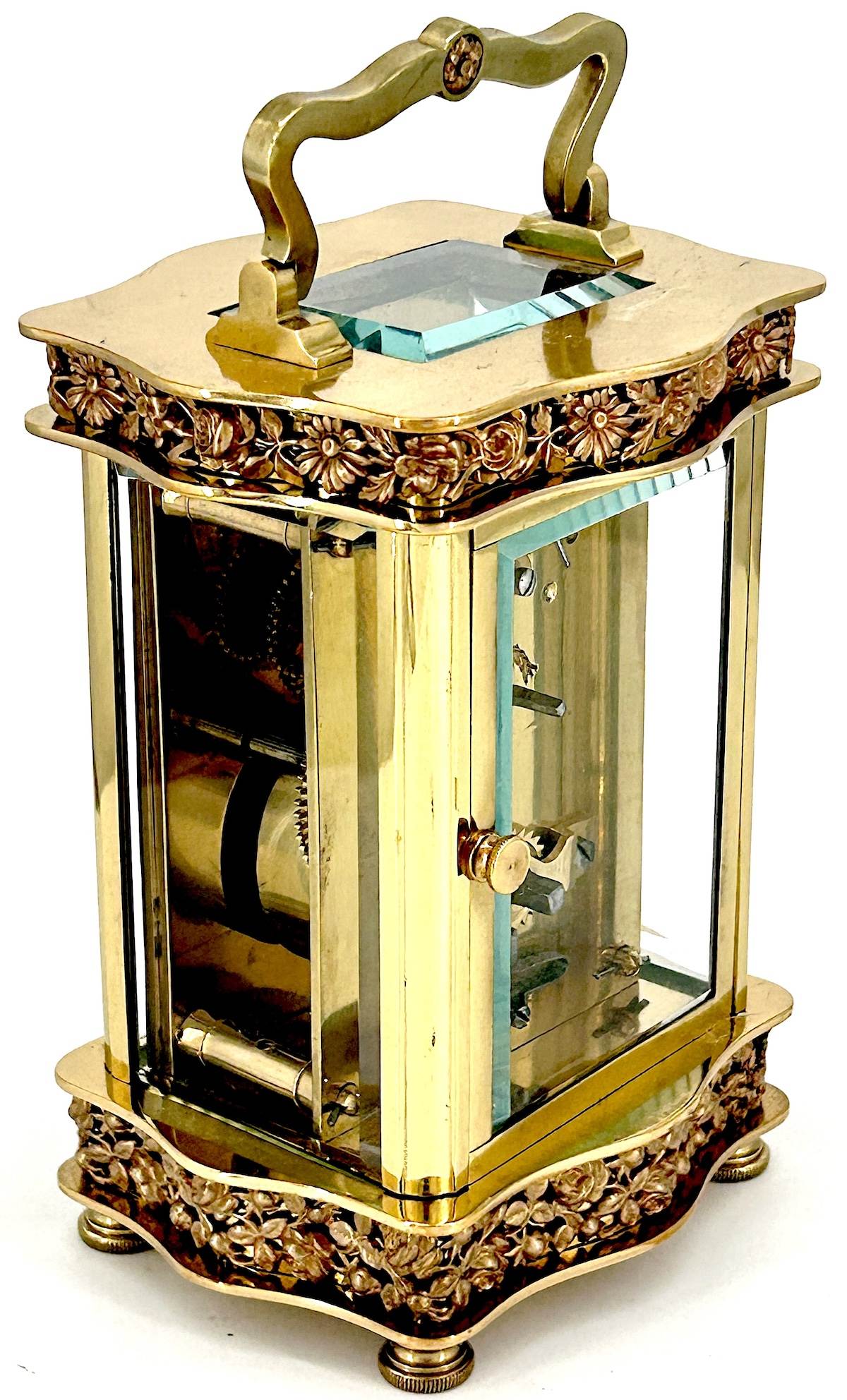Rare Foliate Antique French 8-Day Carriage Clock