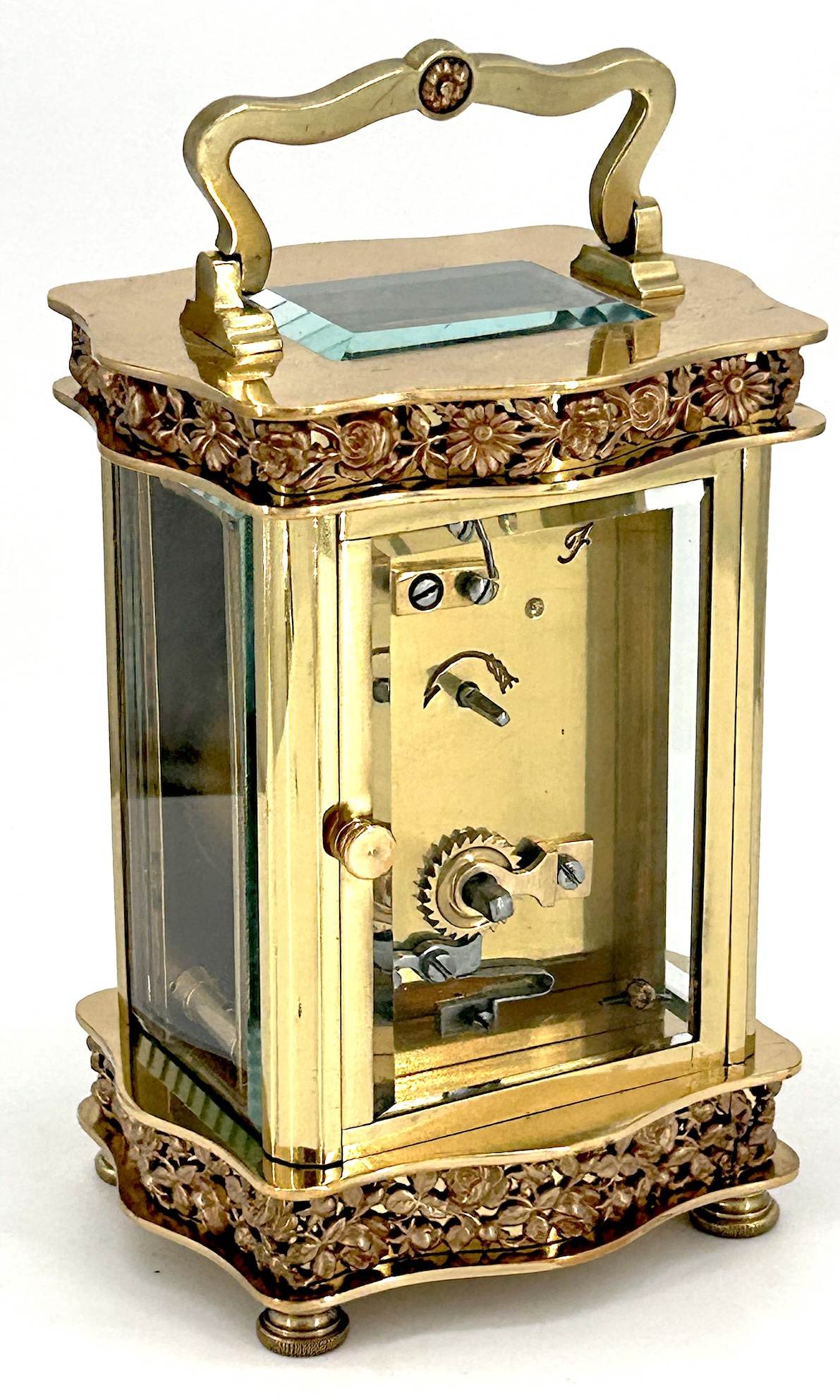 Rare Foliate Antique French 8-Day Carriage Clock